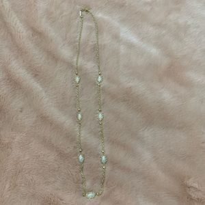 KS Long Necklace with Iridescent White Stones